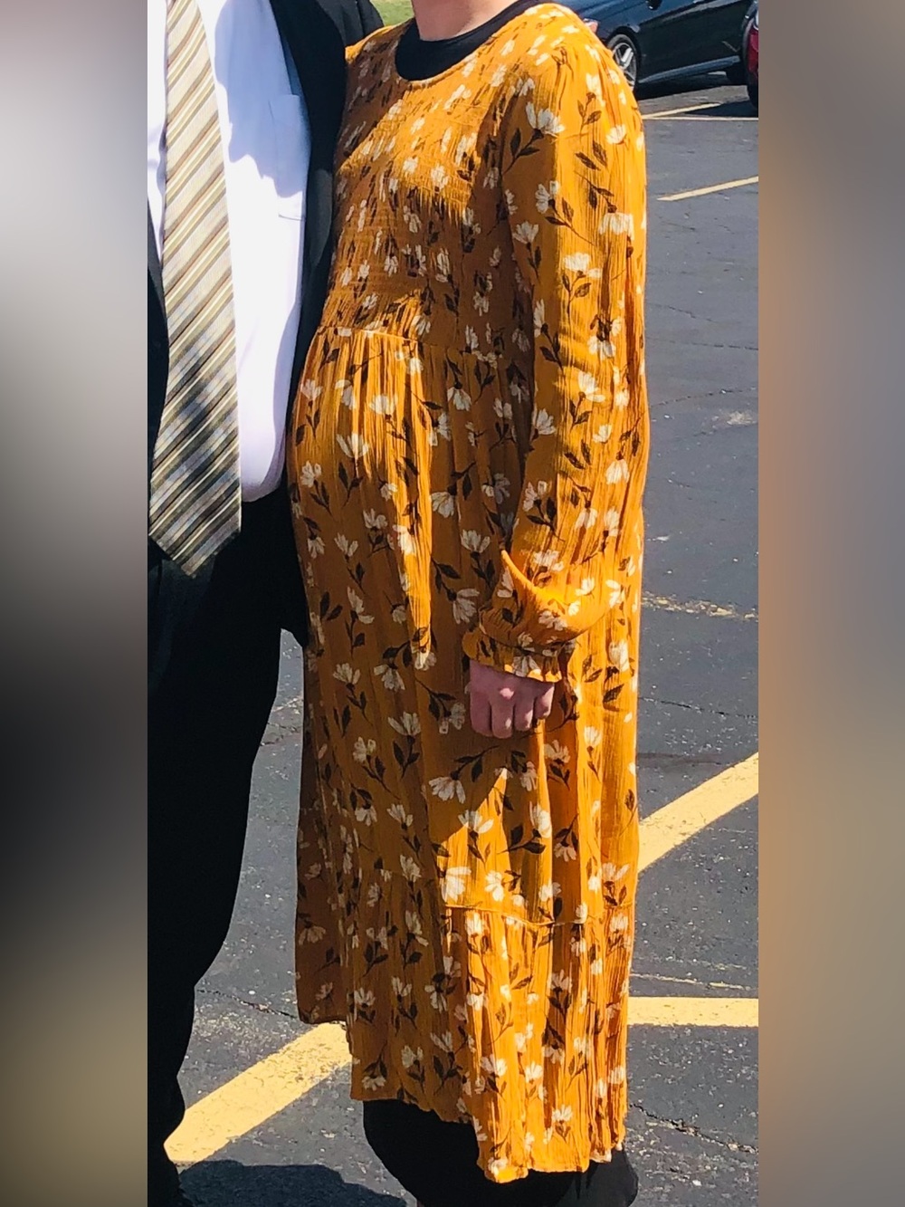 Mustard Floral Long Sleeve Maternity Dress